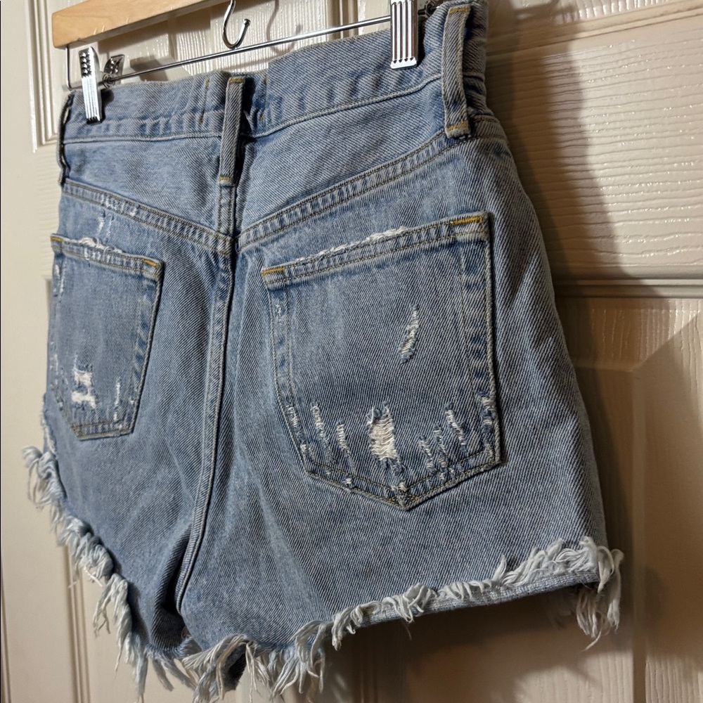 Agolde Light Blue Distressed Denim Cutoff Shorts - Picture 7 of 10